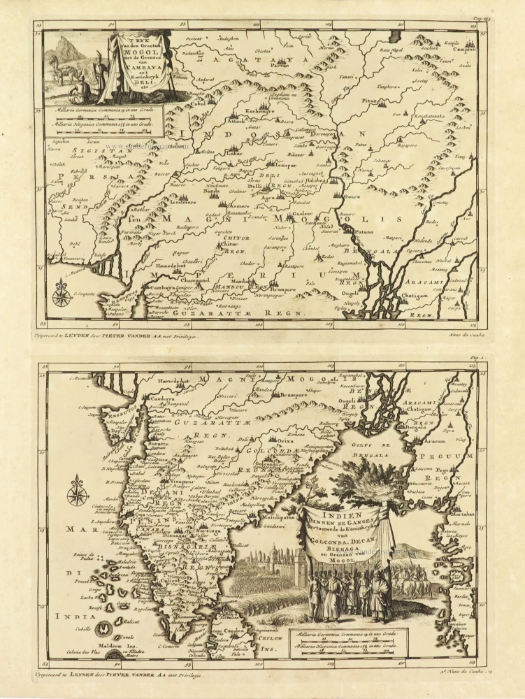 India on two maps, by Pieter Van der Aa.