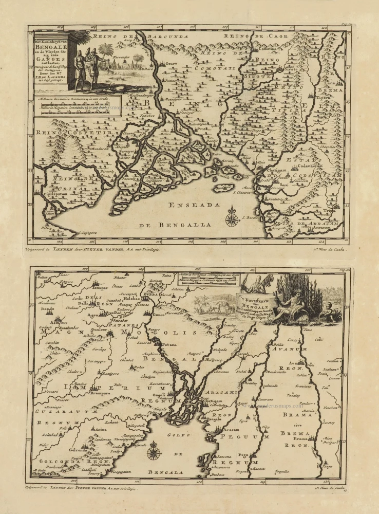 Het Koninkryk van Bengale en de Vloeden die zig inde Ganges ontlasten, [on sheet with:] 't Koninkryk van Bengale en landschappen aande Ganges Vloed, tussen Mogol en Pegu gelegen.