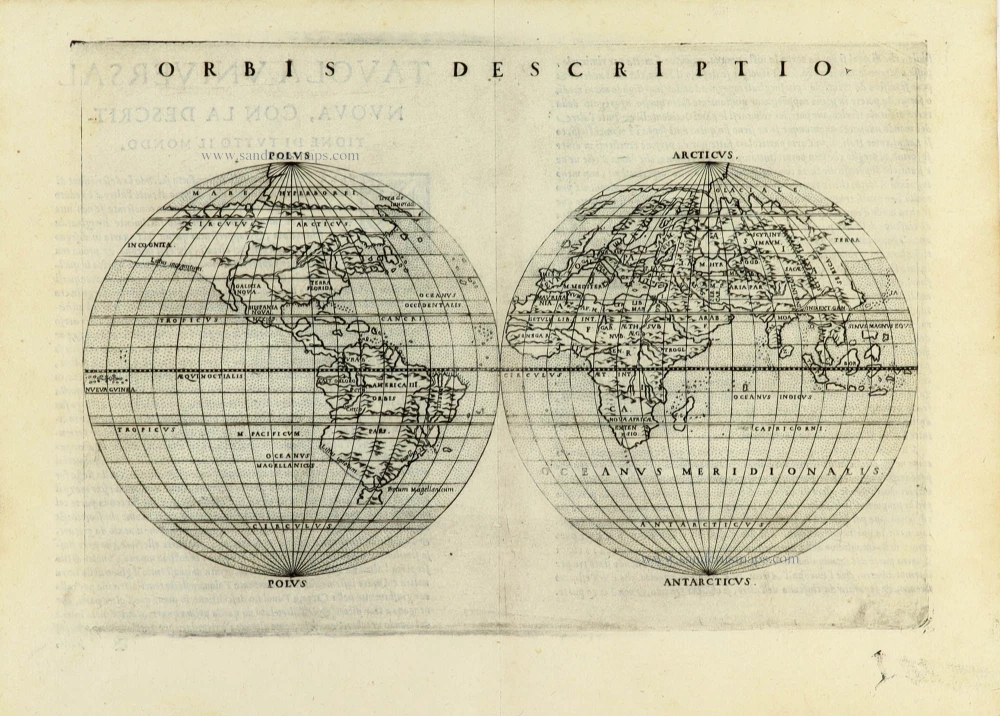 World in two hemisperes, by Girolamo Ruscelli.