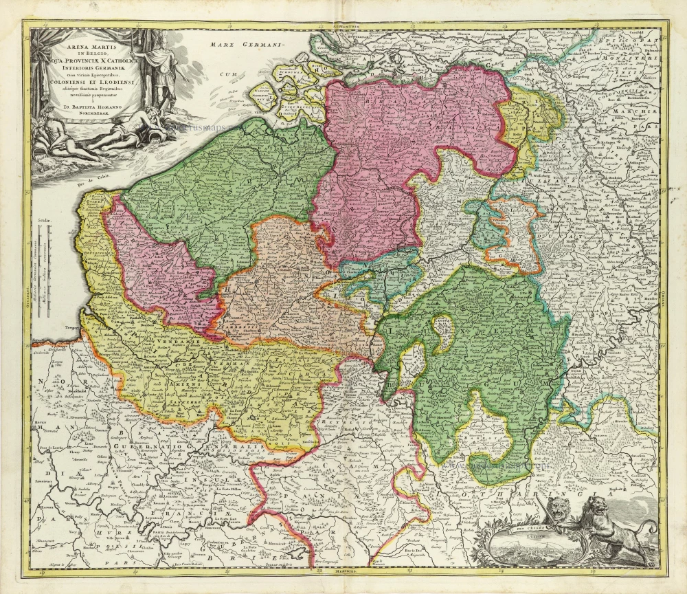 Arena Martis in Belgio, qua Provinciae X Catholica Inferioris Germaniae cum vicinis Episcopatibus, Coloniensi et Leodiensi, aliisque finitimis Regionibus novißimme proponuntue