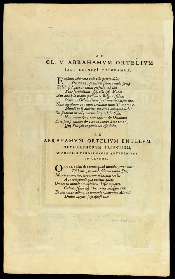 Engraved atlas title page of the Parergon, by Abraham Ortelius.