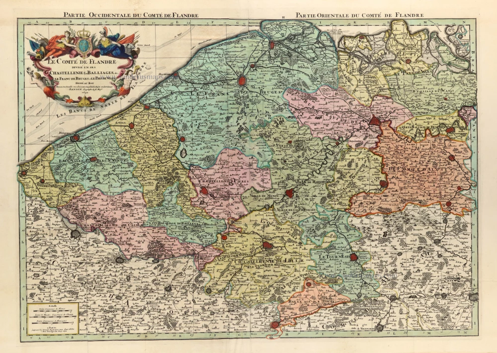 Le Comté de Flandre divisé en ses Chastellenies, et Balliages, &c. Le Franc de Bruges et Le Pays de Waes.