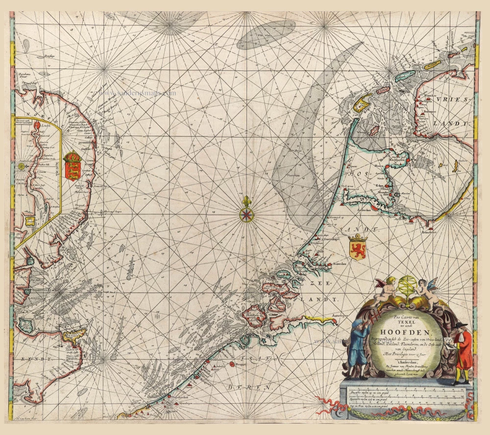 Pas Caerte van Texel, tot aende Hoofden; Begrypende in sich de Zee-custen van Vries-land, Holland, Zeeland, Flaenderen; ende Oost-cust van Engeland.