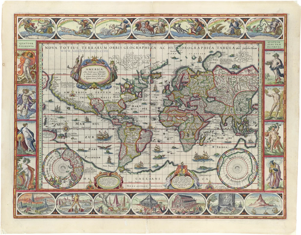 World by Willem Blaeu, in Mercator projection.