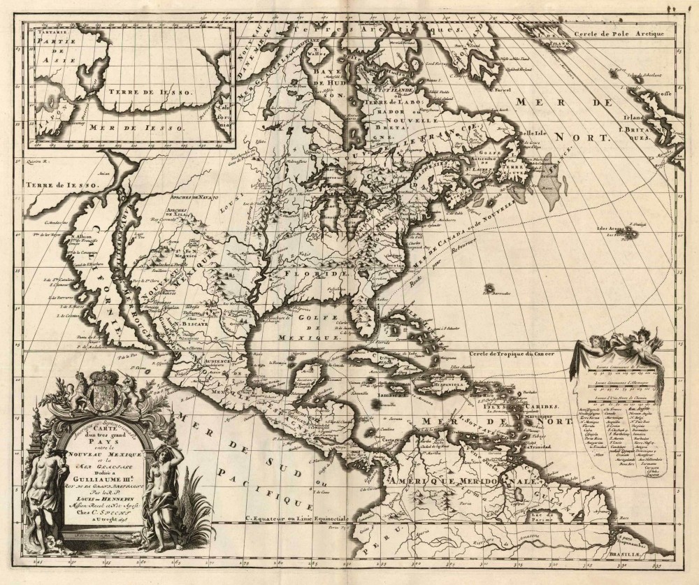 Old, antique map of North America by Louis de Hennepin | Sanderus basis