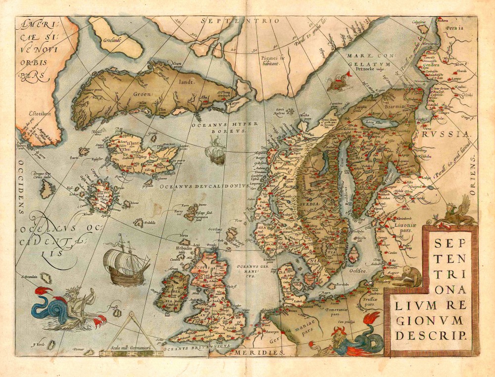 Old antique map of the North Atlantic Ocean by A. Ortelius. | Sanderus ...