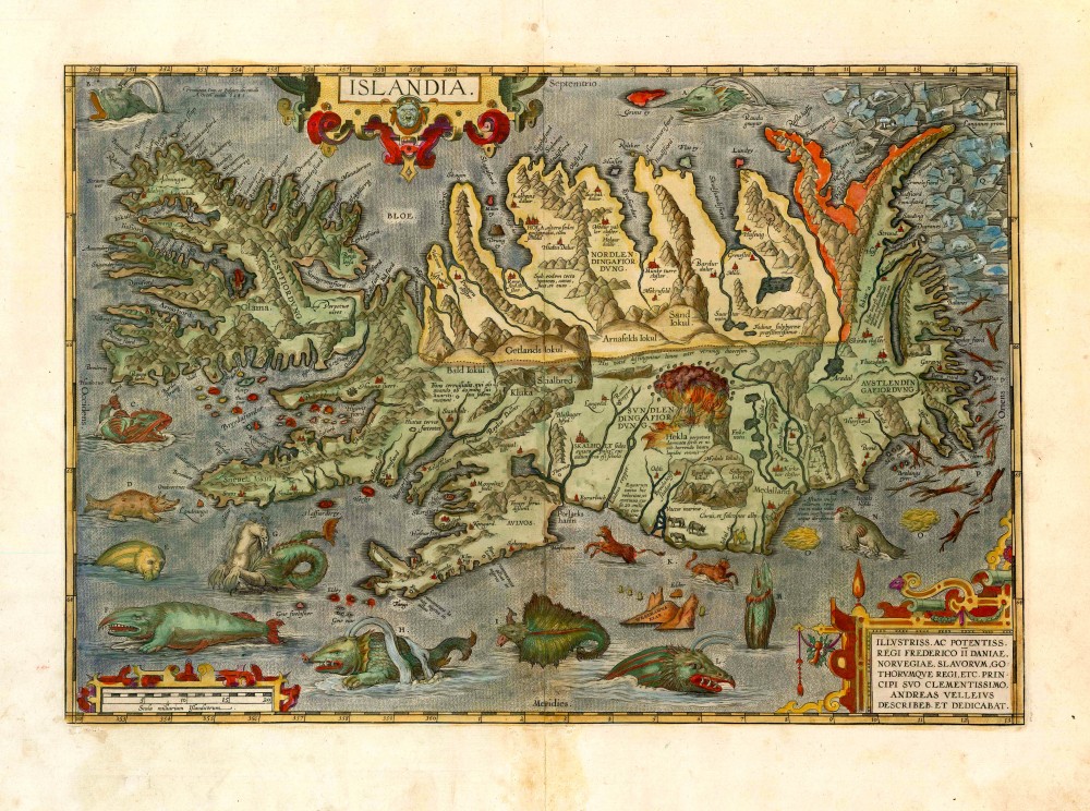 Old antique map of Iceland, by Abraham Ortelius. Sanderus Antique