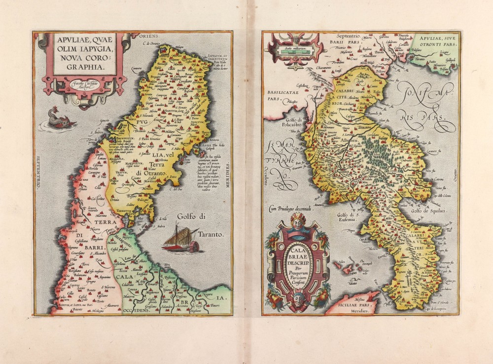 Apuliae, quae olim Iapygia, Nova Corographia. Jacobo Castaldo Auctore. [On sheet with:] Calabriae Descrip. 