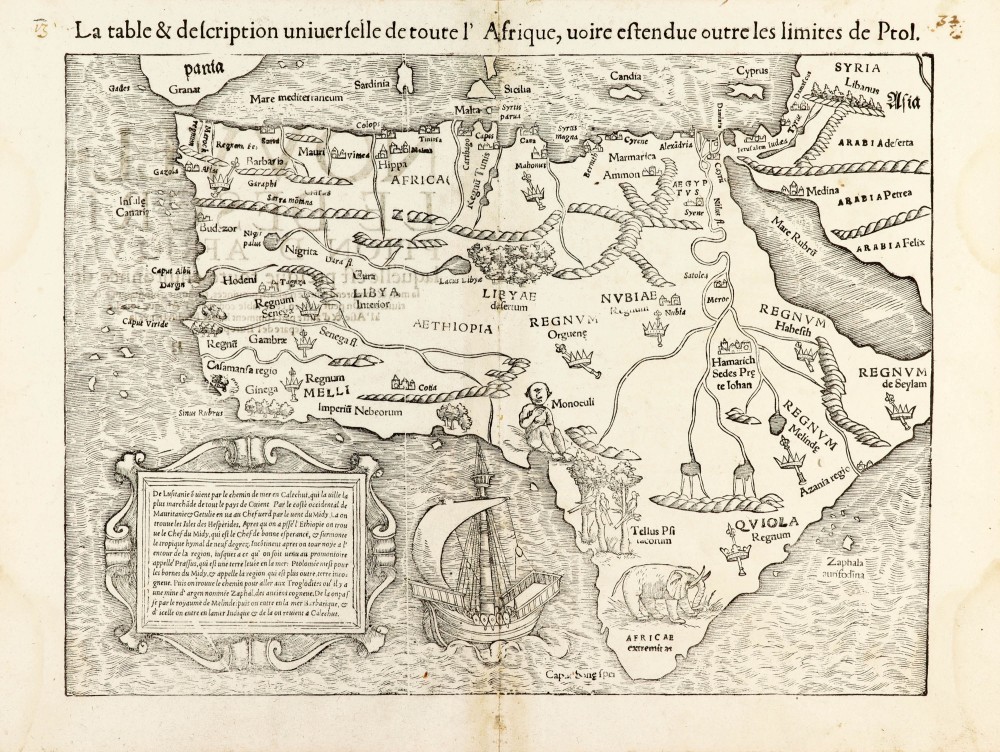 La table & description universelle de toute l' Afrique, voire estendue outre les limites de Ptol.