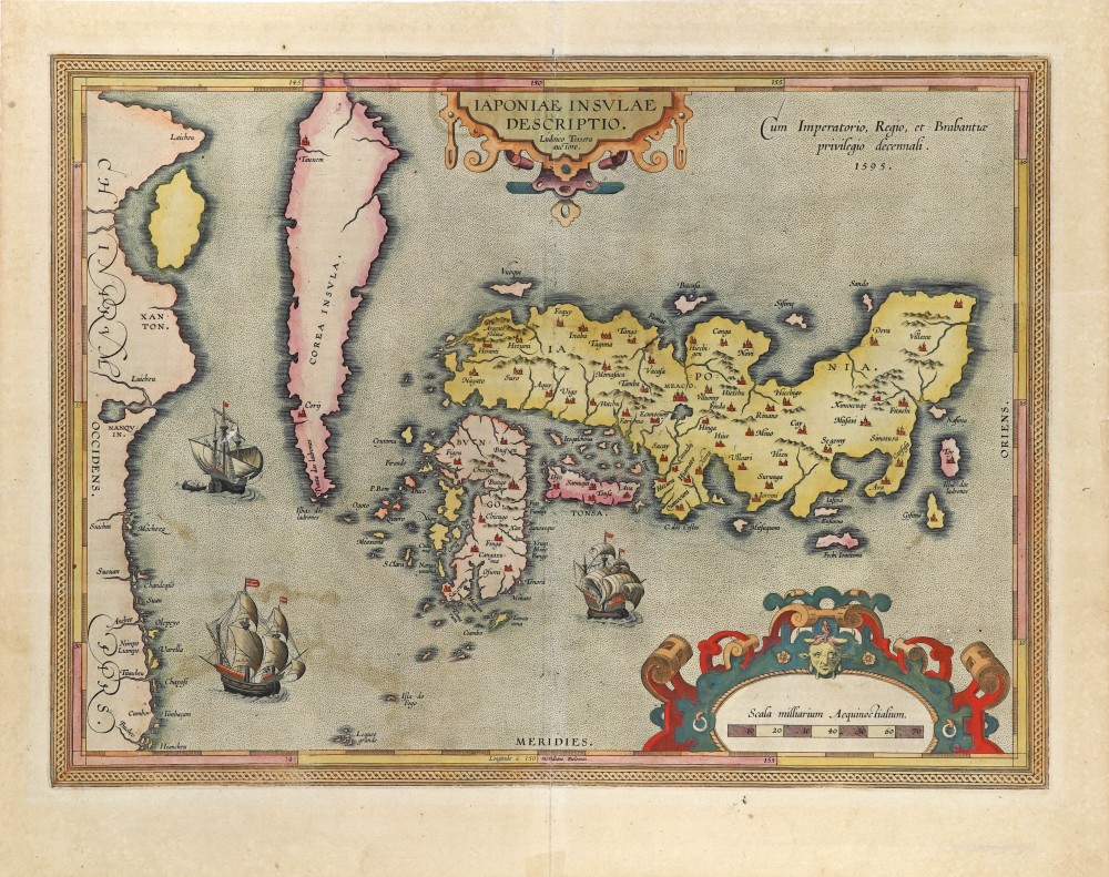 Old antique map of Japan - Korea, by Abraham Ortelius