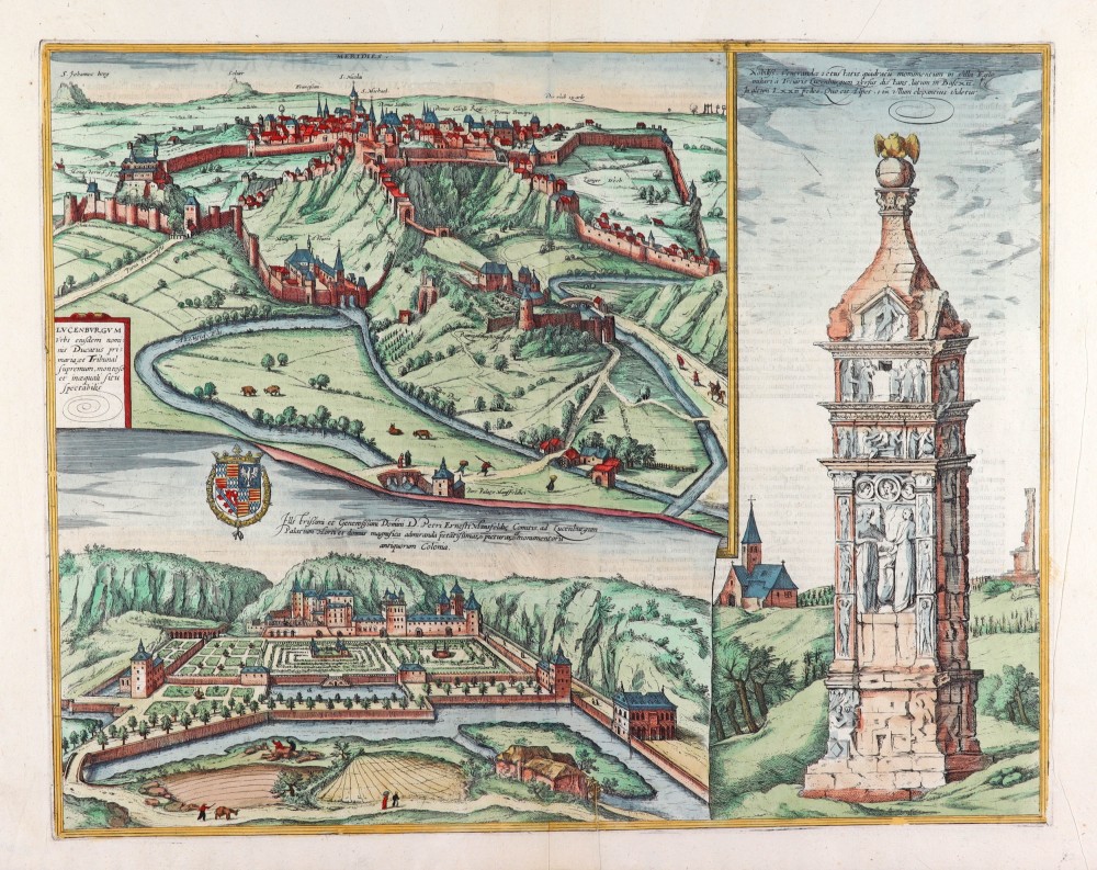 Lucenburgum Urbs eiusdem nominis Ducatus primaria et Tribunam supremum, montoso inaequali situ spectabilis.