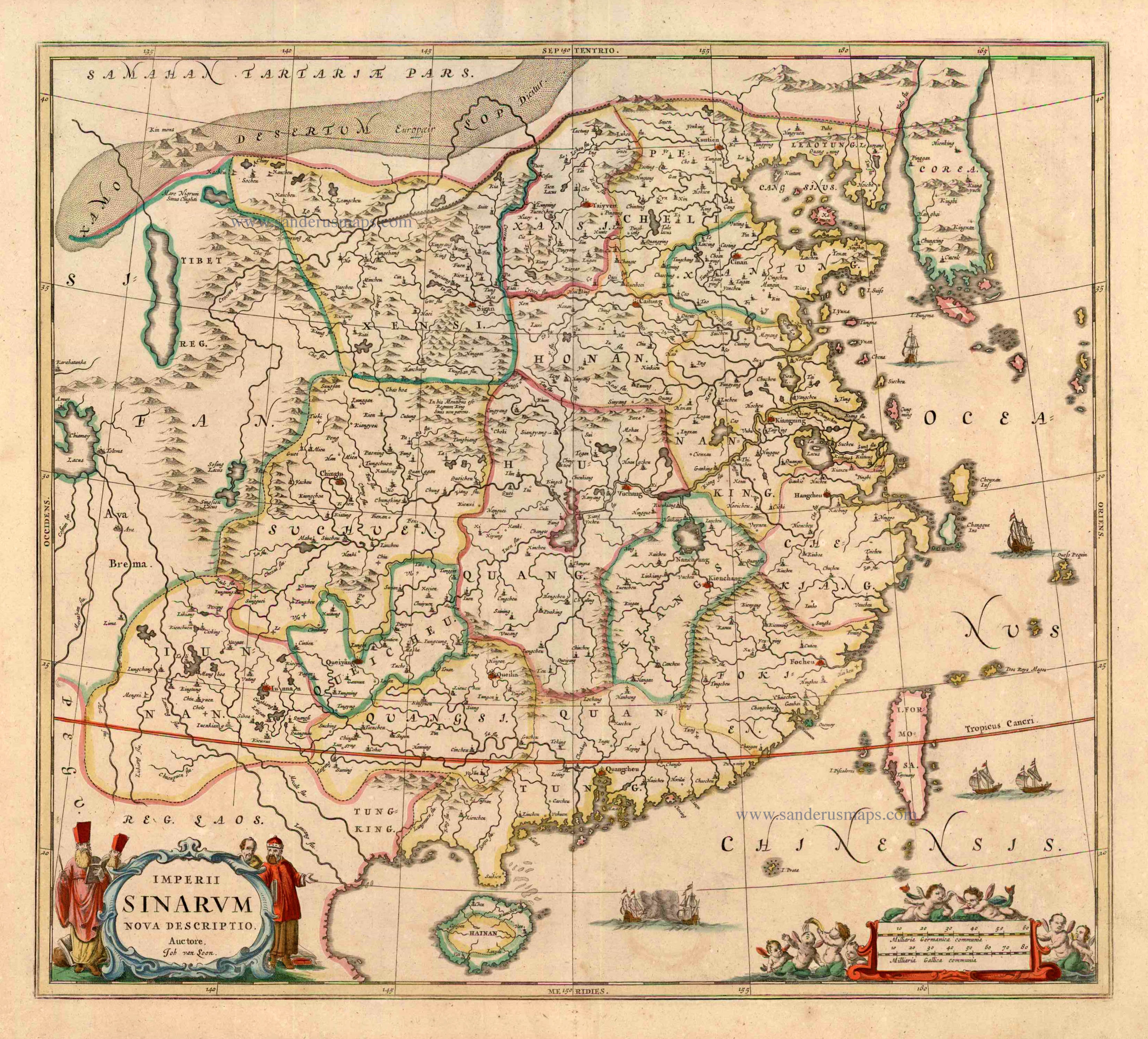 Old, antique map of China with Japan, Korea and Taiwan by J 