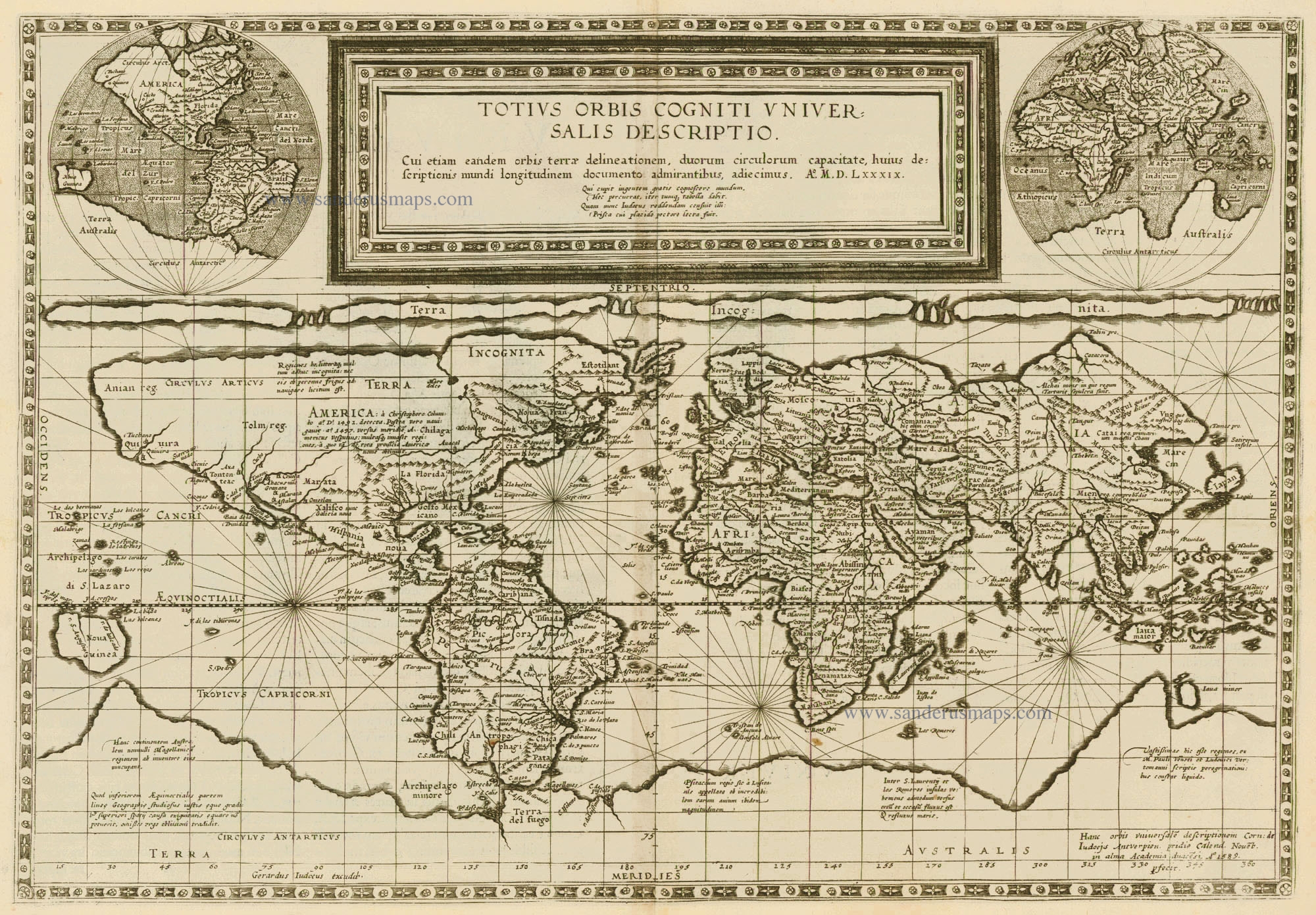 Antique map of World by de Jode | Sanderus Antique Maps