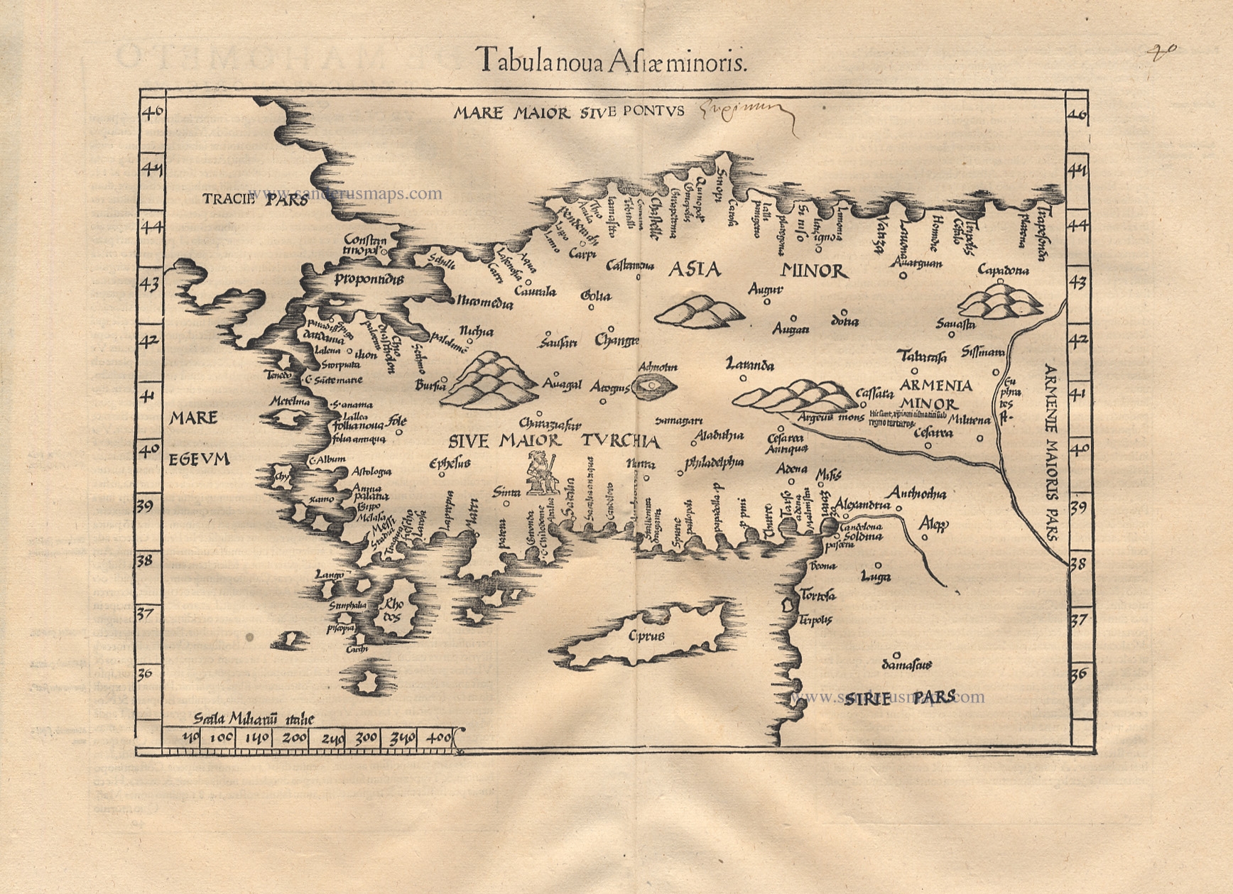 Antique map of Turkey & Cyprus by C. Ptolemeus - L. Fries