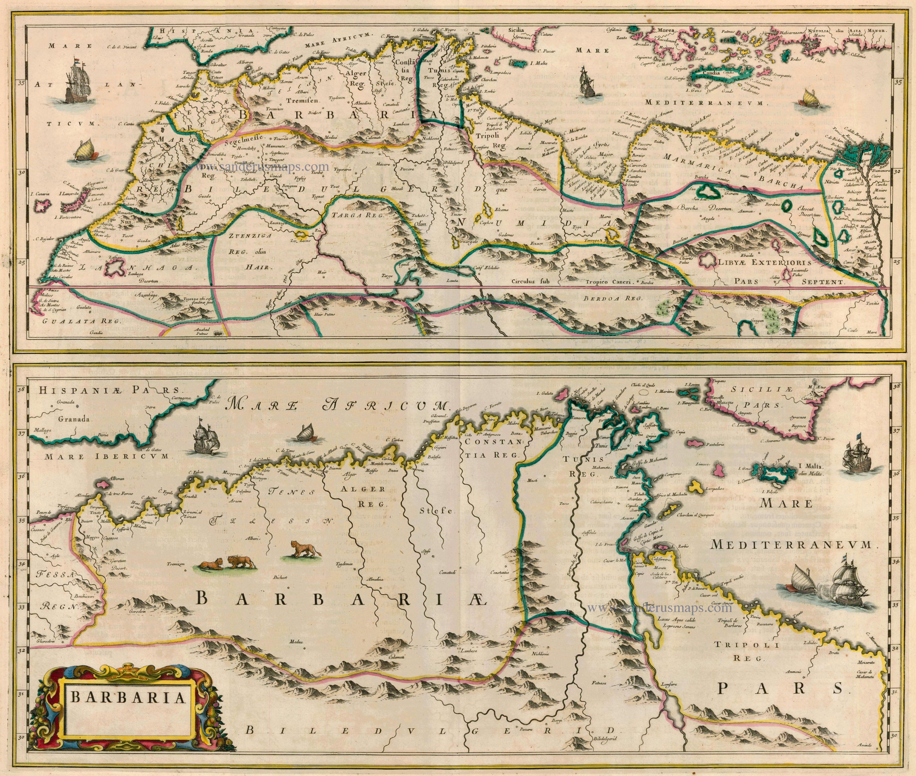 NORTH AFRICA by C. Ptolemeus - L. Fries  Sanderus Antique Maps - Antique  Map Webshop