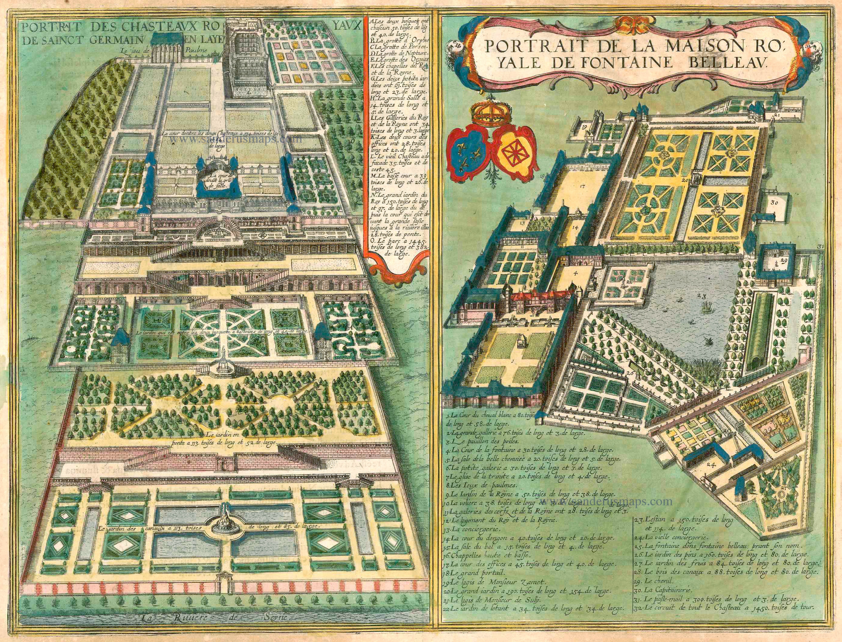 Antique map of Saint-Germain-en-Laye and Fontainebleau