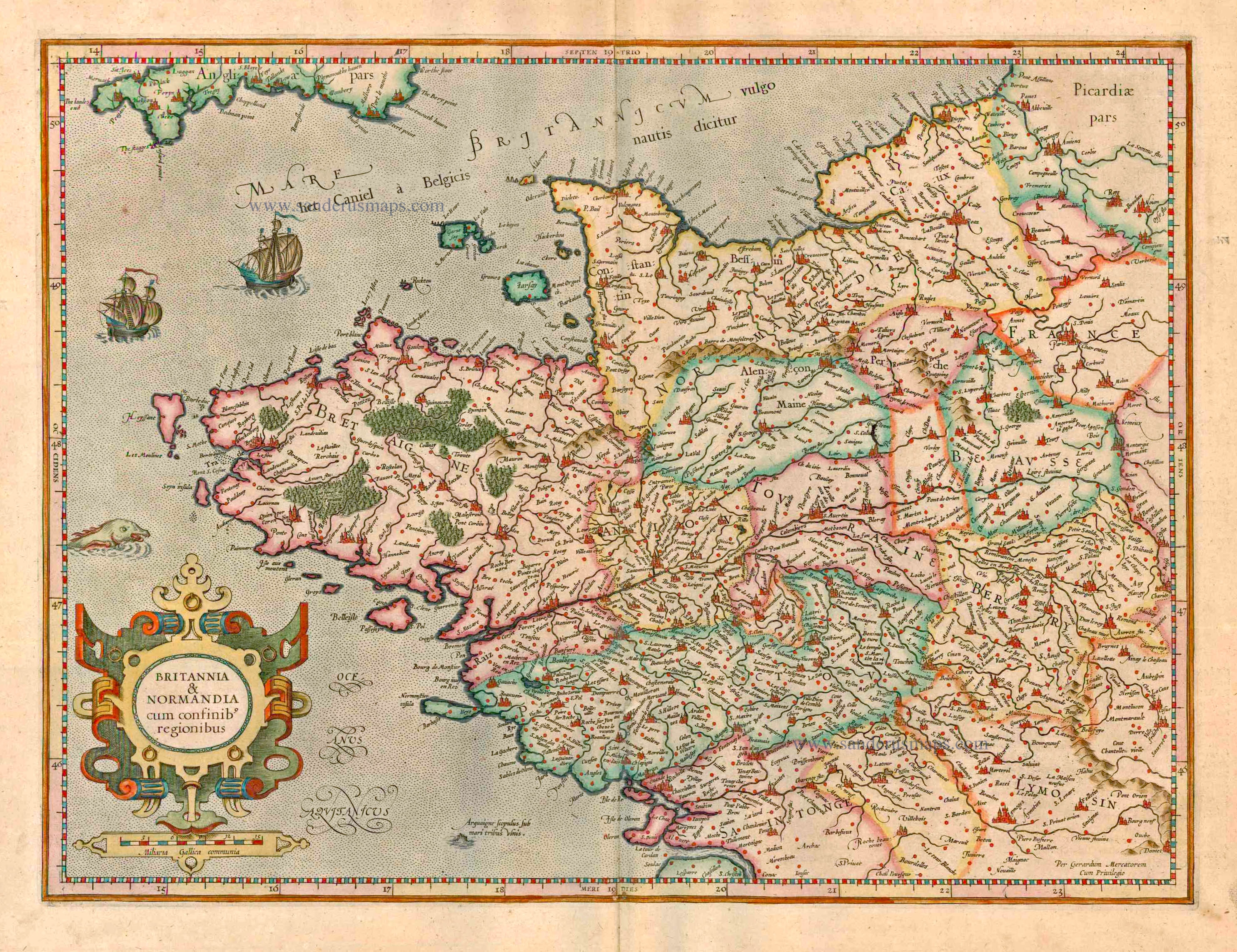 Old antique map of Western France (Bretagne & Normandie) by G