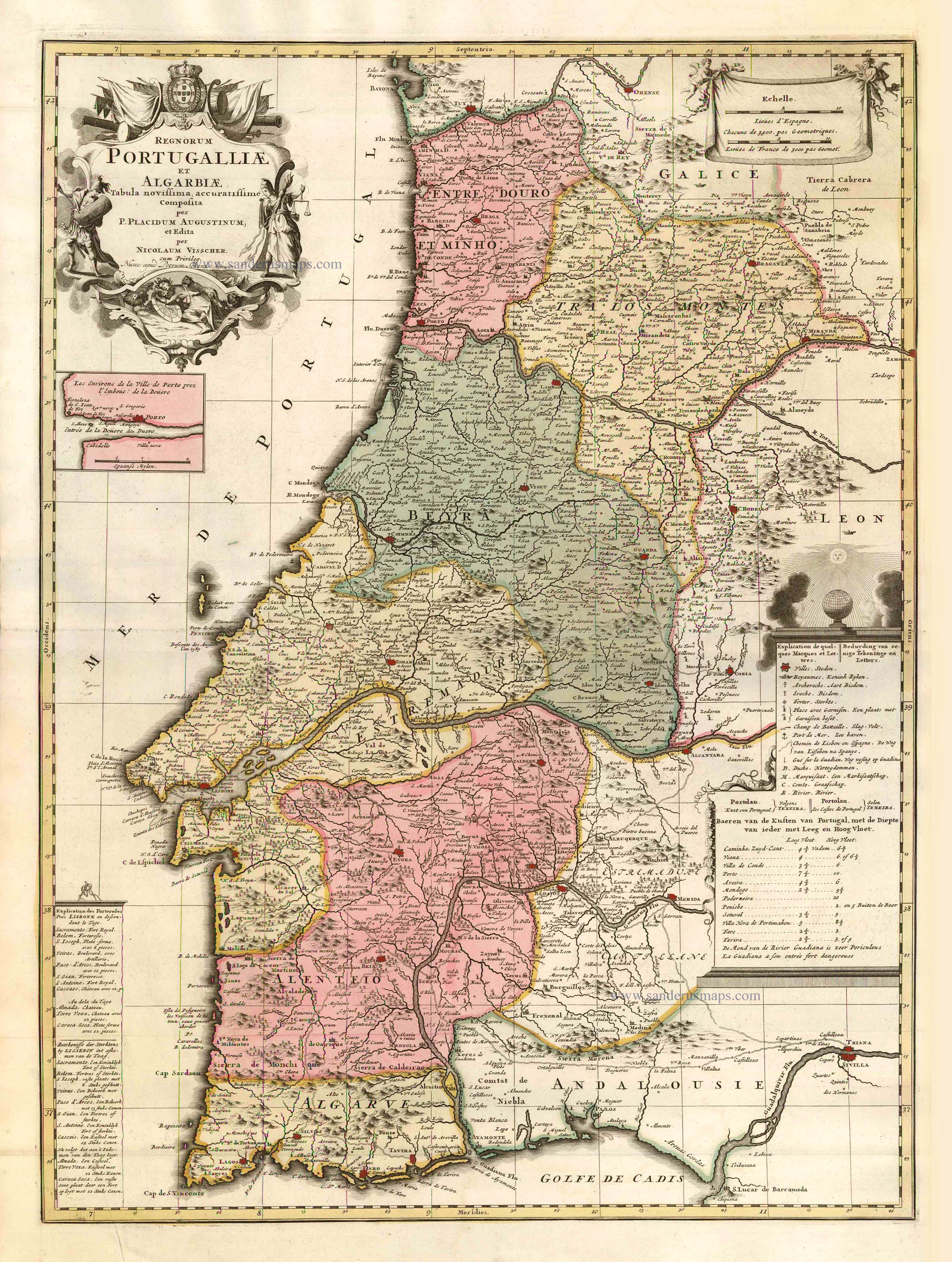 Old Map of Portugal 1700 Mapa de Portugal Portuguese map