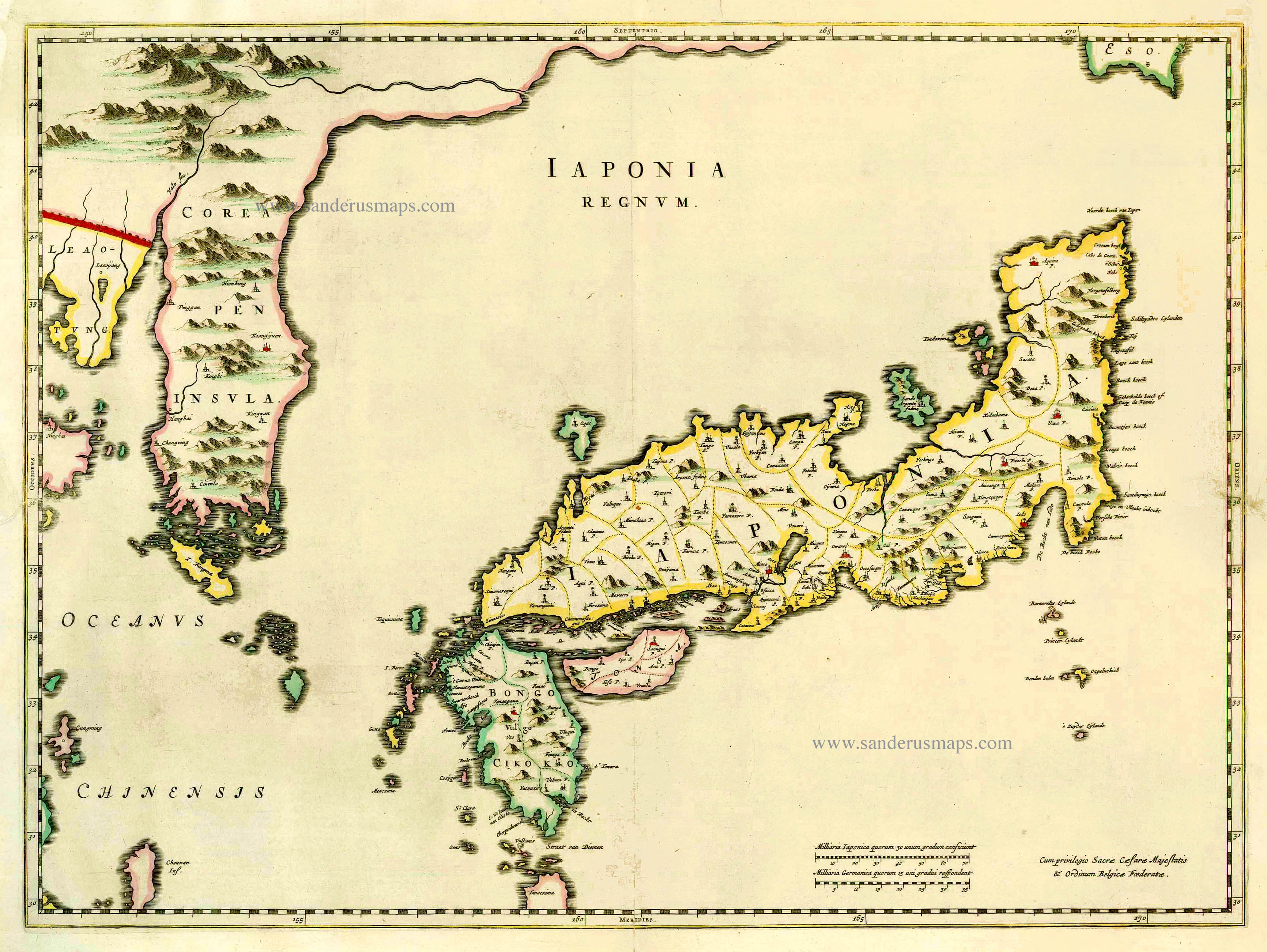 稀少 17世紀アンティーク・マップ 西洋古地図 J.BLAEU 日本図 （額装