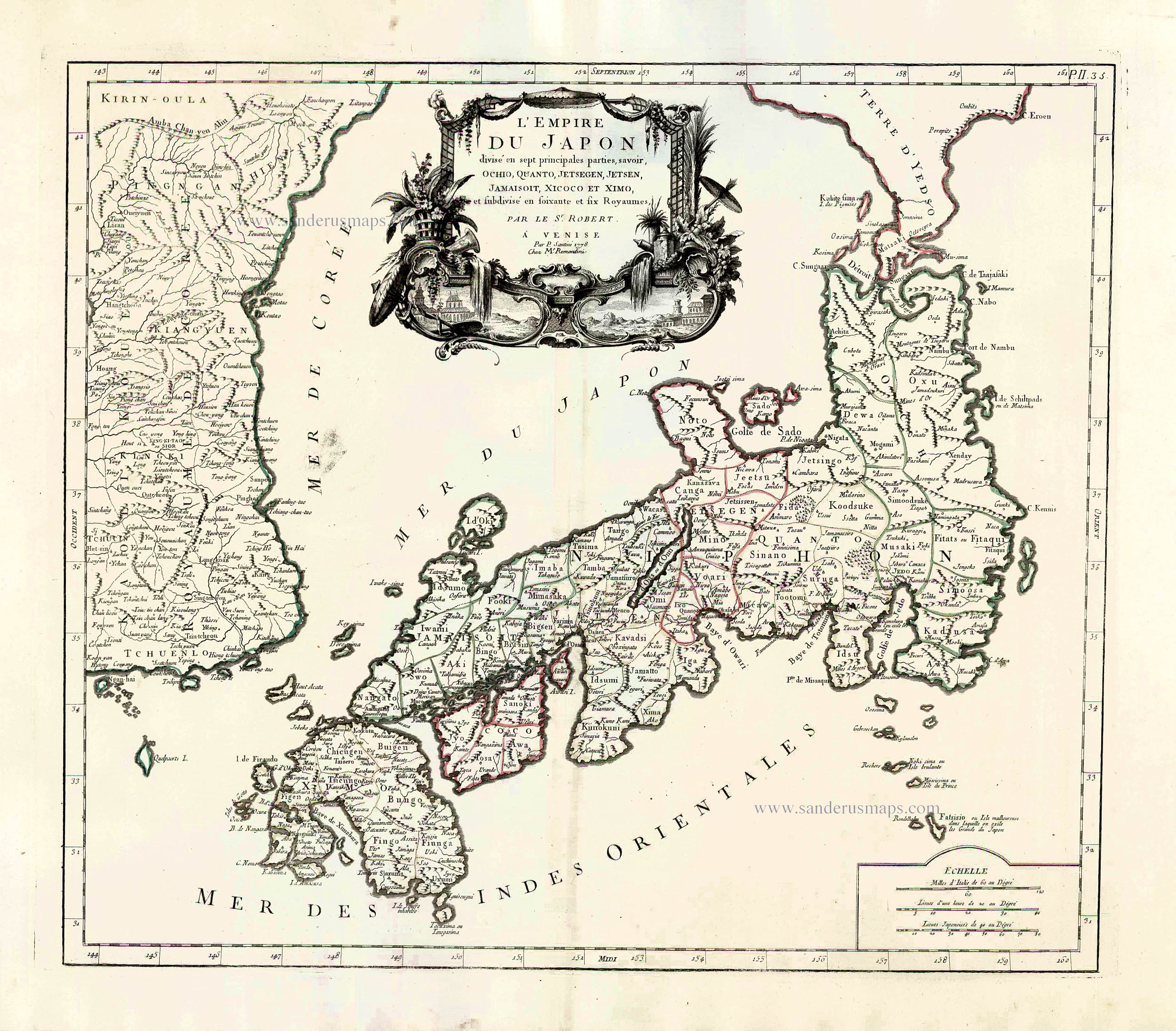 Old antique map of Japan by Francesco Santini | Sanderus Antique 