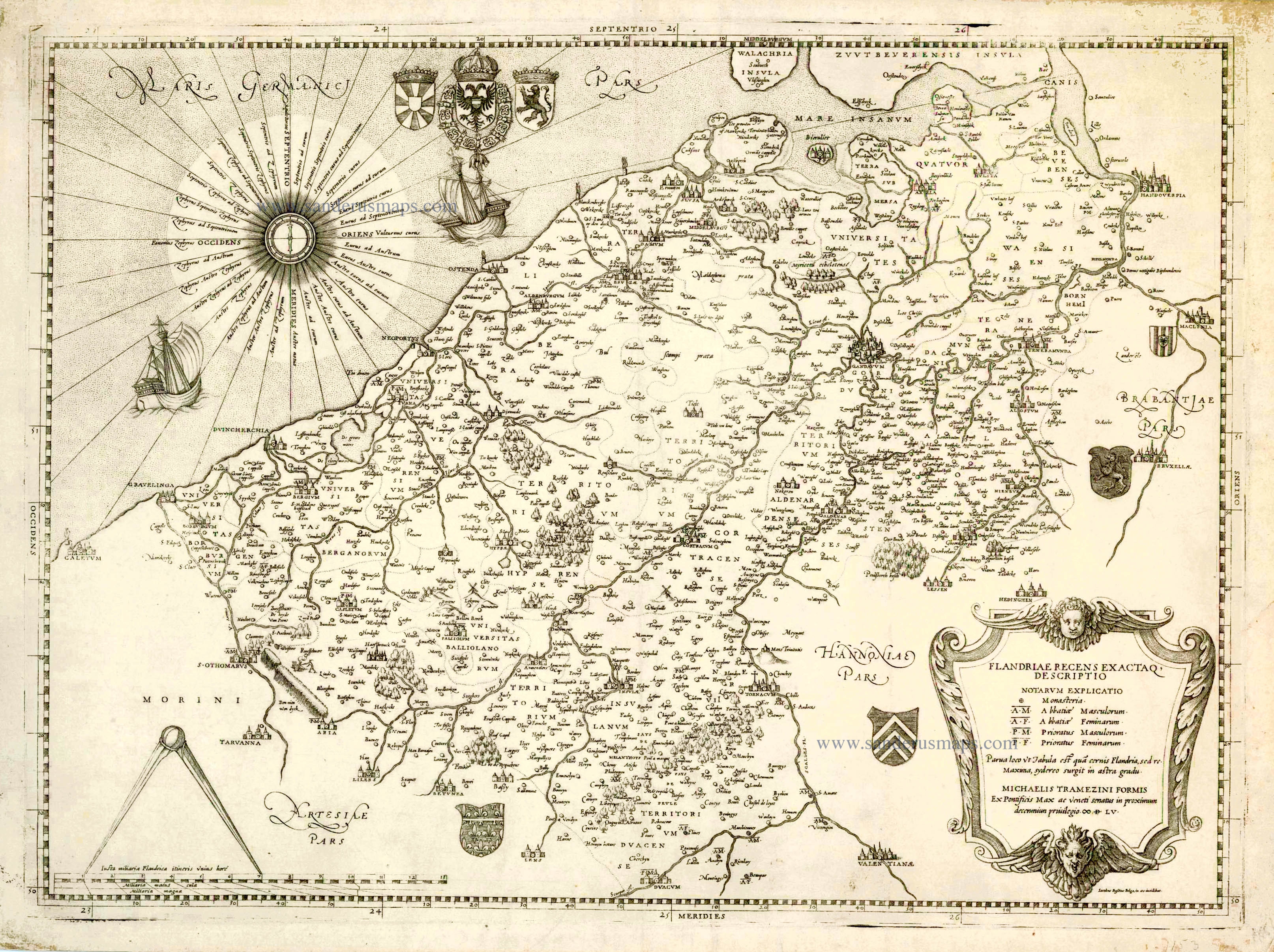 Flanders by Michele Tramezzino. Sanderus Antique Maps Antique