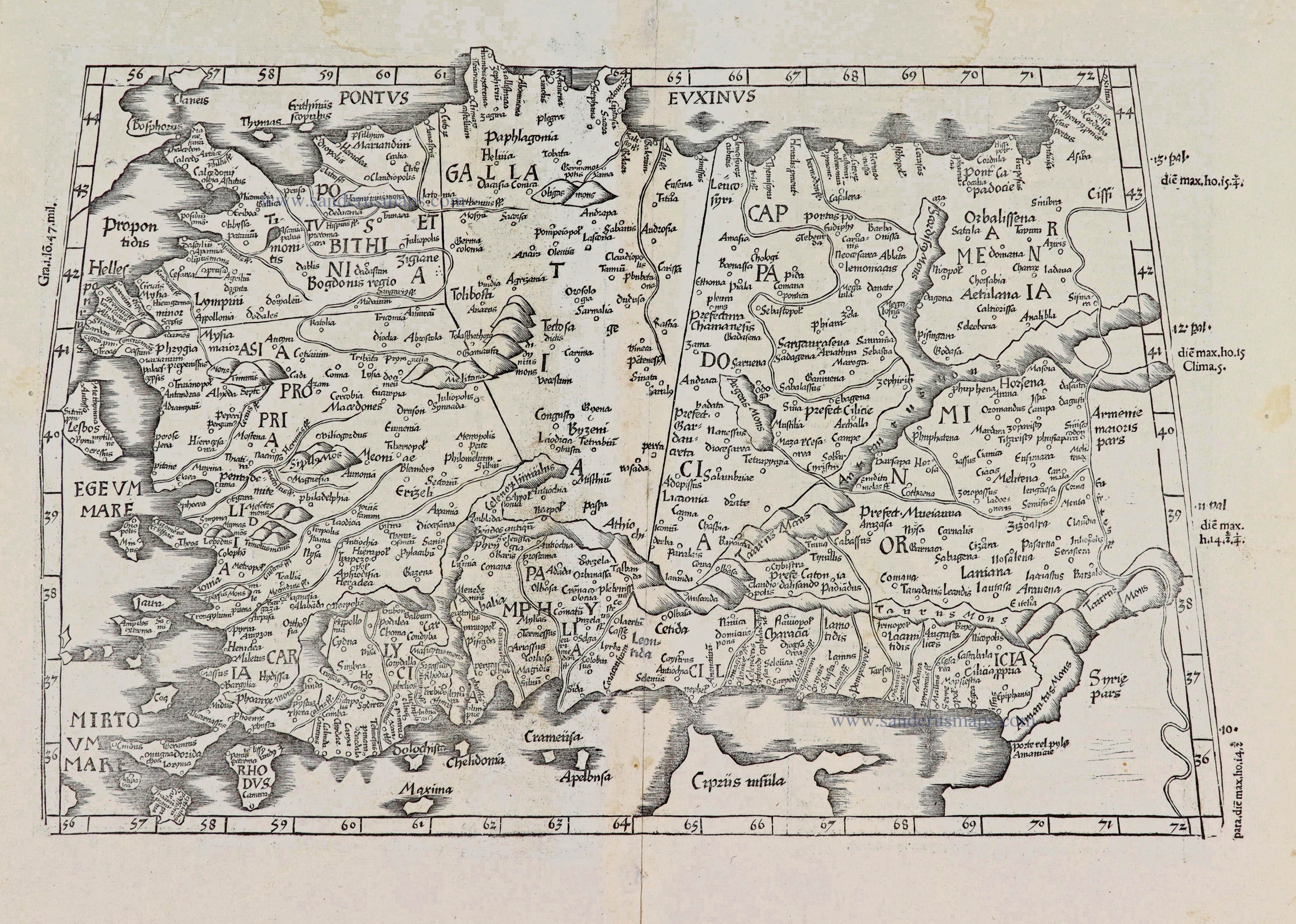 Antique map of Turkey & Cyprus by C. Ptolemeus - L. Fries