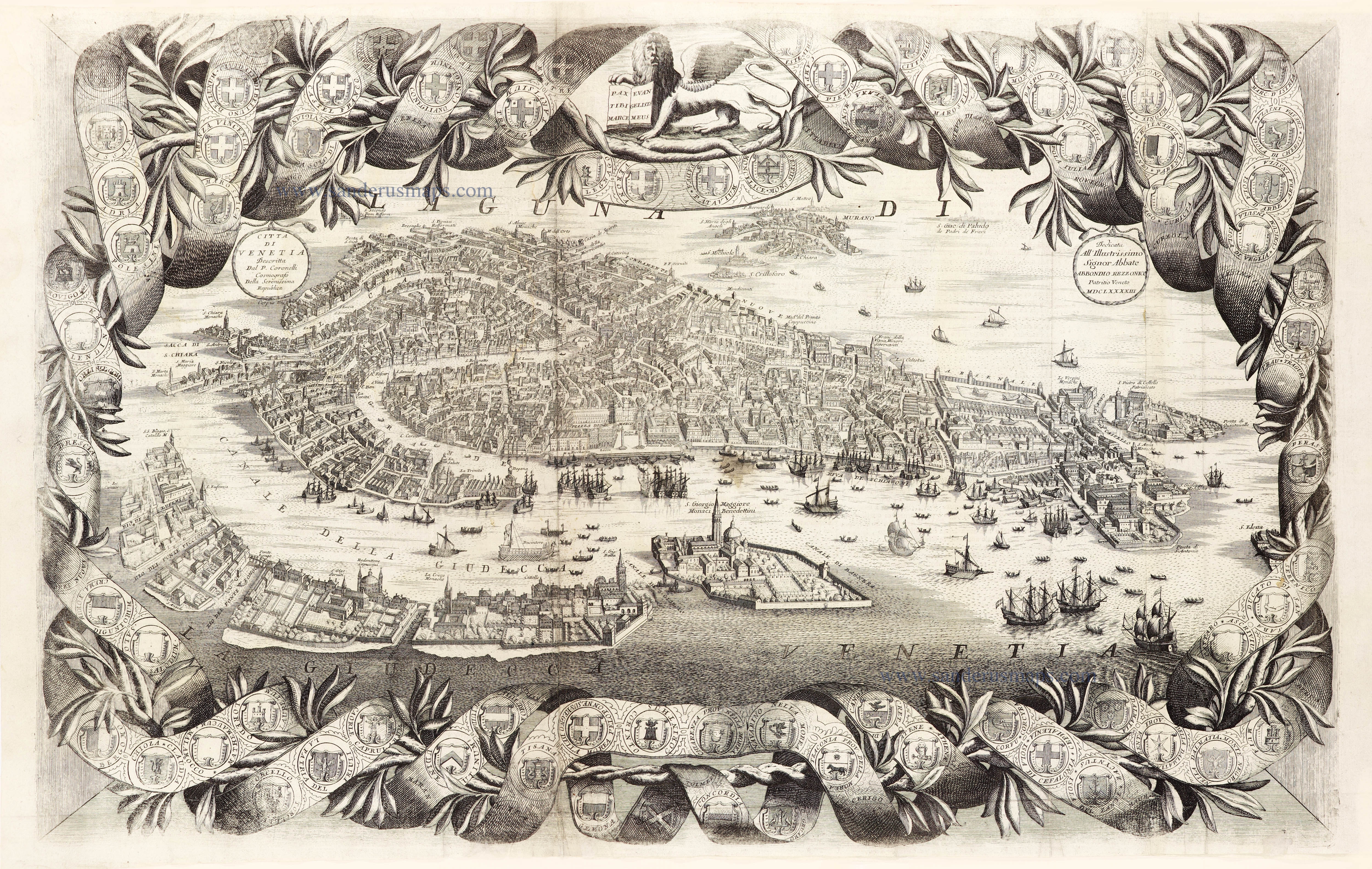 Bird's-eye view plan of Venice (Venetia) by Vincenzo Coronelli 