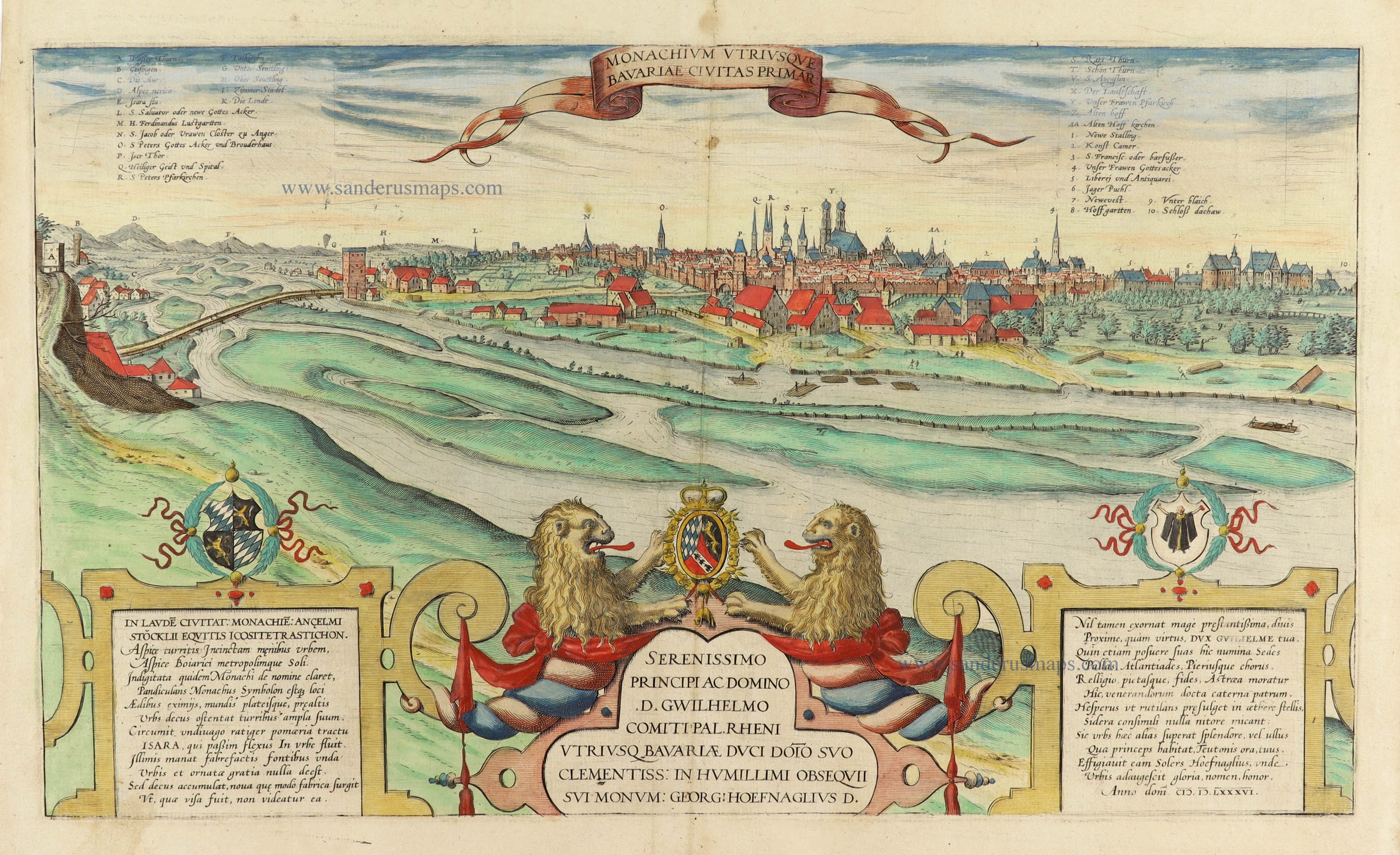 Panoramic view of Munich (München), by Braun and Hogenberg