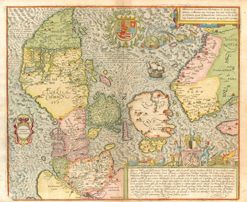 Old, antique map of Denmark by Braun & Hogenberg. | Sanderus Antique ...