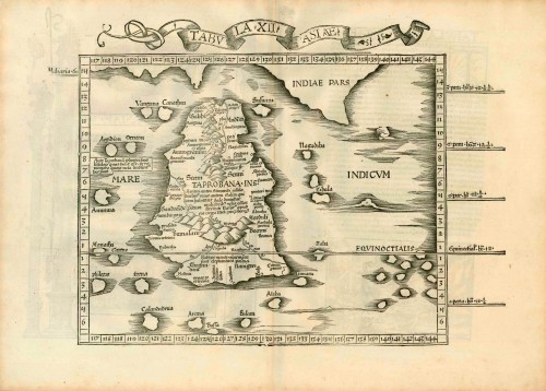 Old antique Ptolemy map of Ceylon (Sri Lanka) by L. Fries after M ...