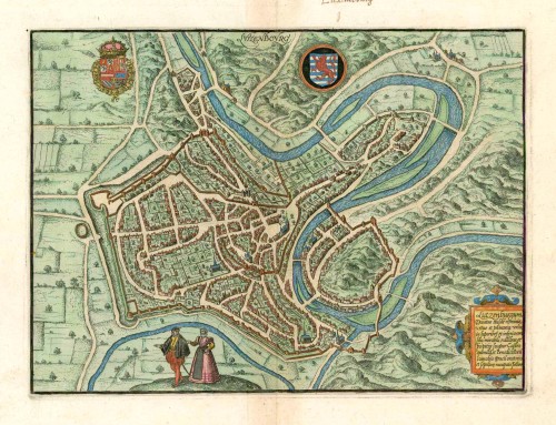 地図・旅行ガイド A Portrait of Luxembourg Old antique map - bird's-eye view plan of Luxemburg