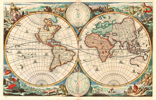 World map - double hemisphere, by Pieter Keur. | Sanderus Antique Maps ...