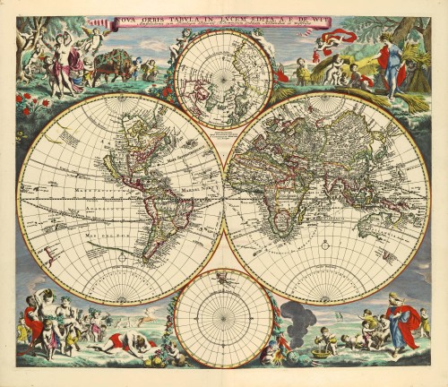 World Map In Two Hemispheres By Frederik De Wit. 