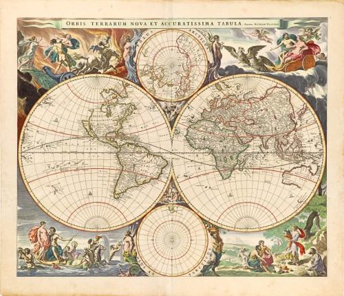 World - double-hemisphere by Nicolaas Visscher I. | Sanderus Antique ...