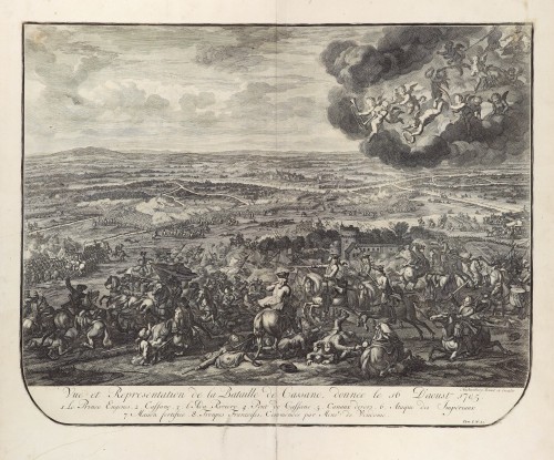 View and maps of the Battle of Cassano (Milano), 1705, by J. Dumont