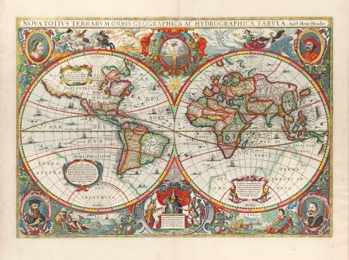 Double-hemisphere world map by Henricus Hondius. | Sanderus Antique ...