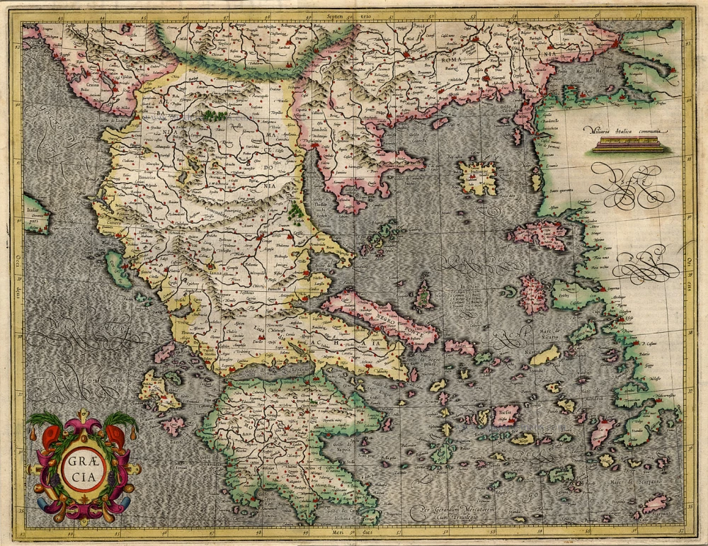 Antique Map Of Greece By Mercator Hondius Sanderus Antique Maps Antique Map Webshop