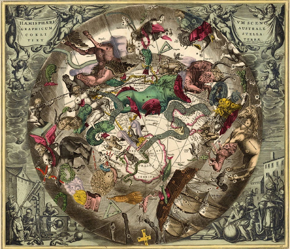 Antique celestial chart of the Southern Sky by Cellarius - Valk ...