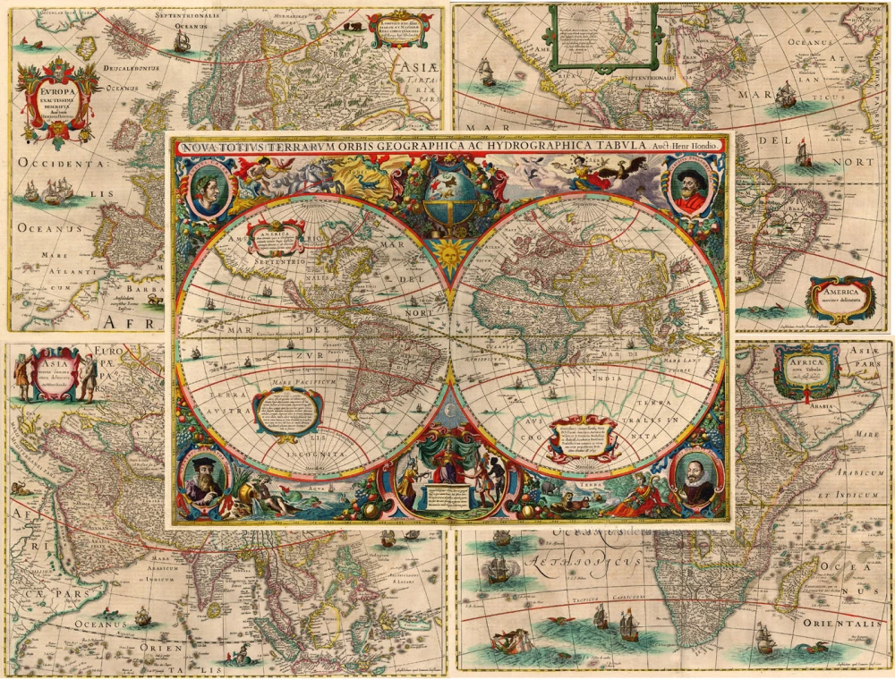 Antique Map Of World And Continents By Hondius - Janssonius | Sanderus ...