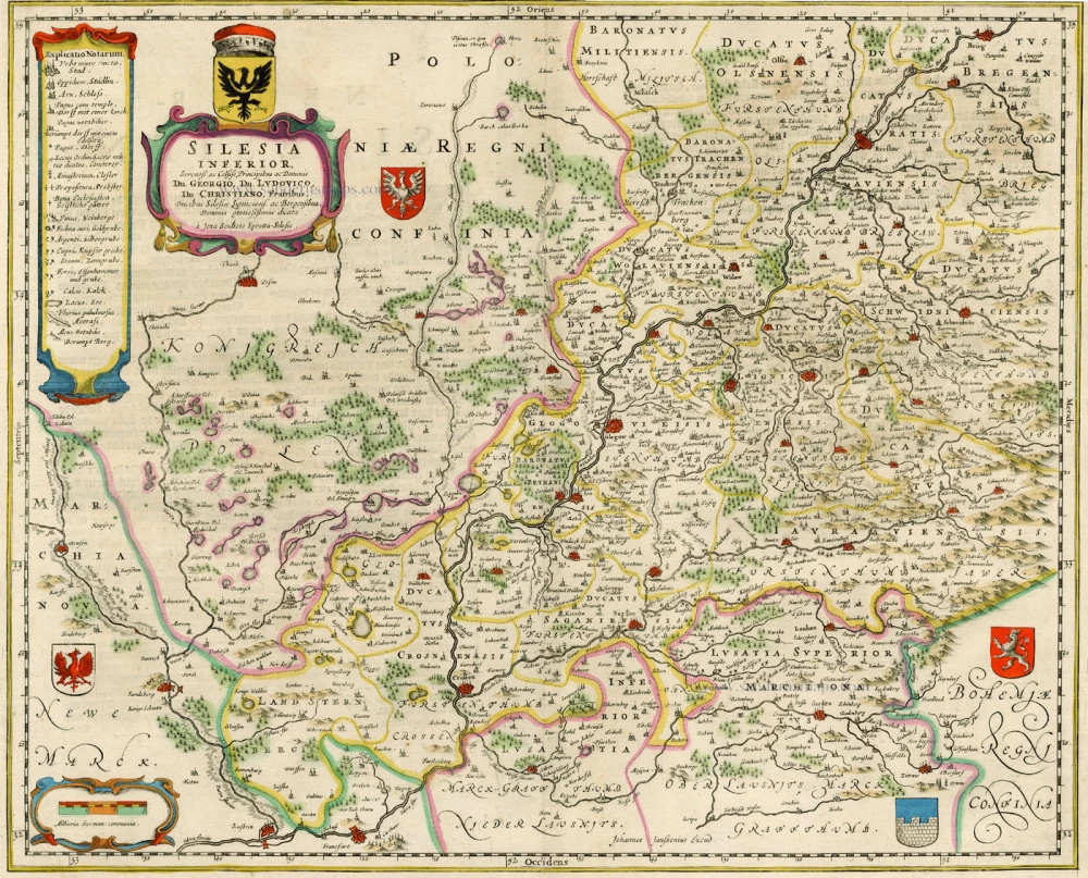 Antique Map Of Poland - Lower Silesia By Janssonius J. 