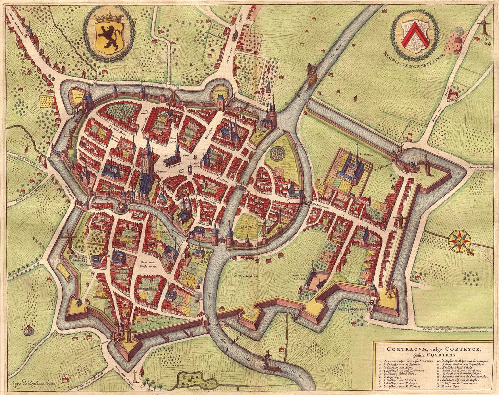 Old, antique map of Kortrijk by Blaeu J. | Sanderus Antique Maps ...