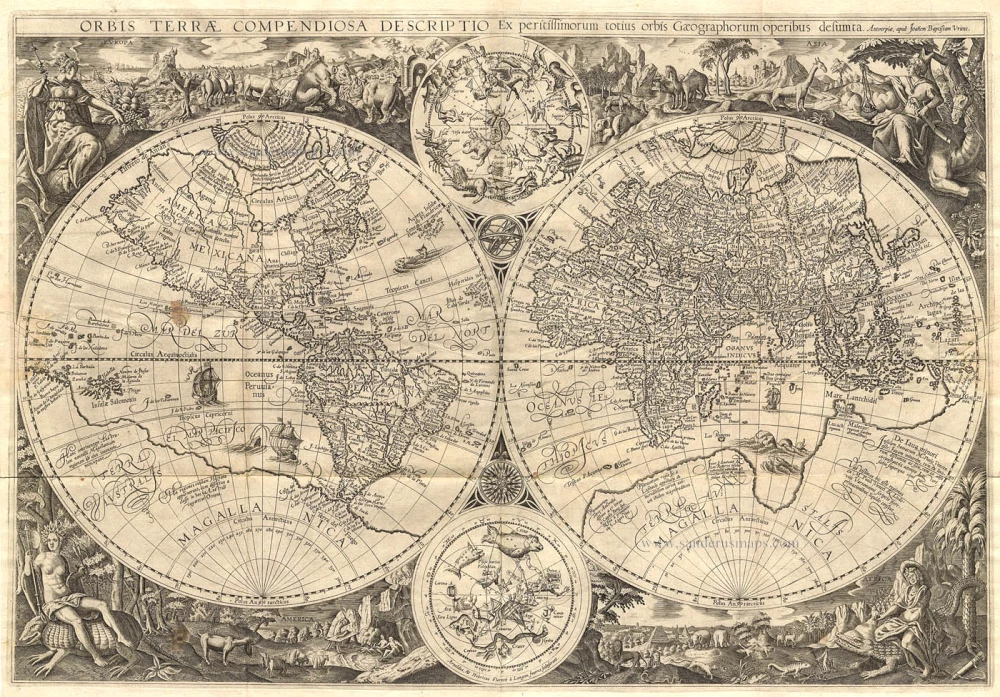 World Map - Double Hemispheres By P. Plancius - J.B.Vrients, | Sanderus ...