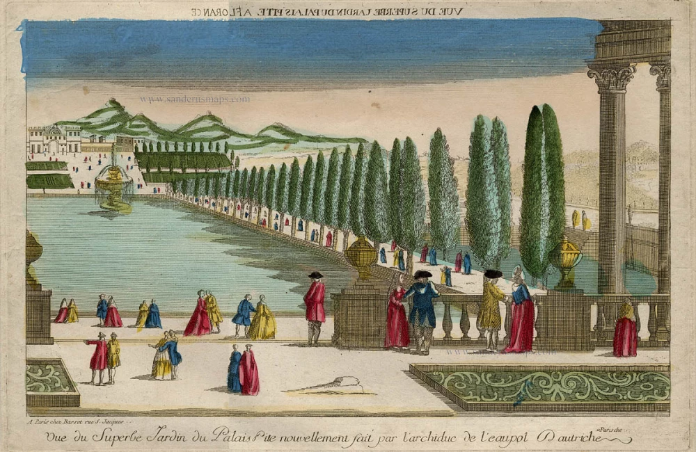 Vue du Superbe Jardin du Palais Pite nouvellement fait par l'archiduc de L'eaupol D autriche