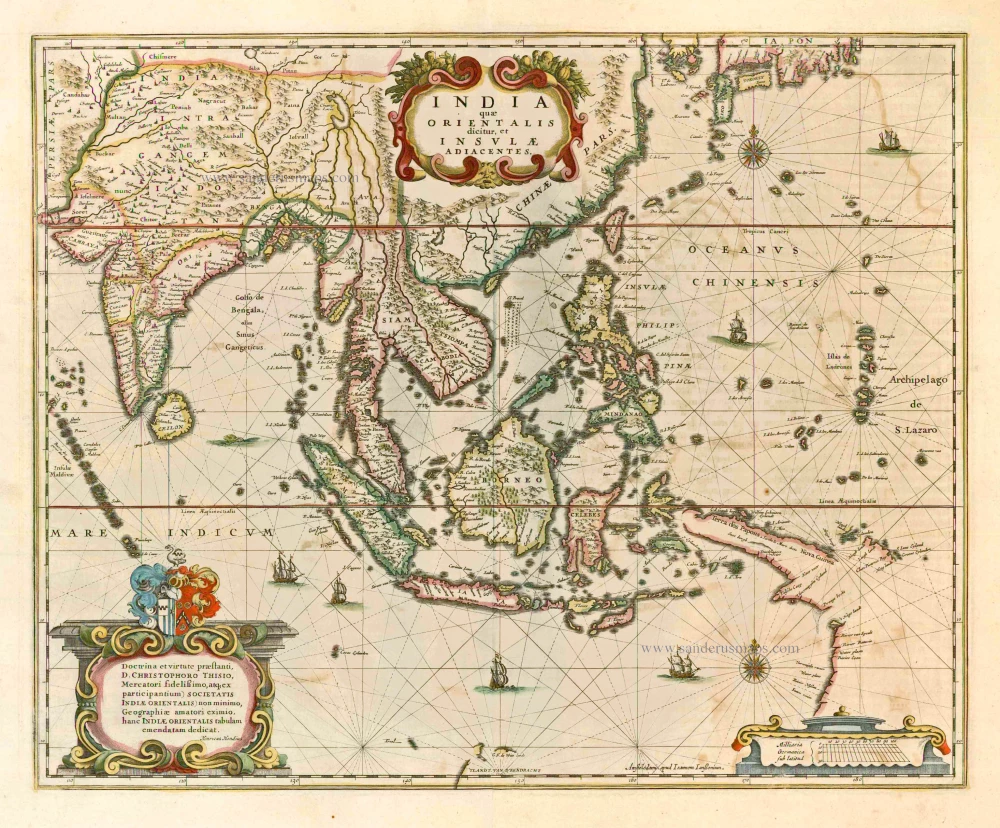 Old, antique map of the East Indies by J. Janssonius | Sanderus Antique ...