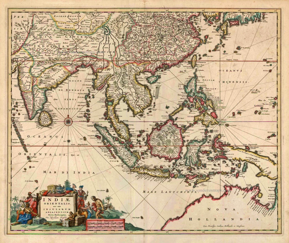 Old antique map of Southeast Asia by N. Visscher II | Sanderus Antique ...