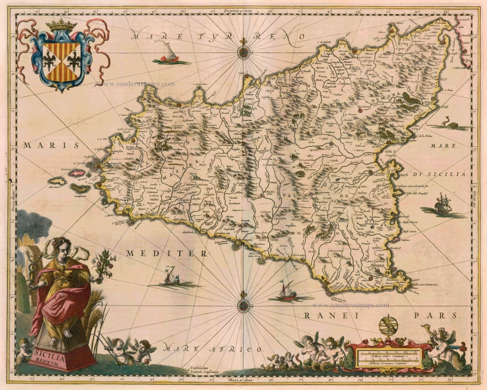 Antique Map Of Sicily By Janssonius J Hondius H Sanderus Antique Maps Antique Map Webshop 2904