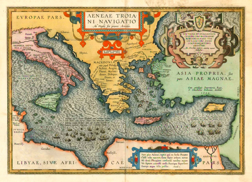 Old, Antique Map Of The Eastern Part Of The Mediterranean By A ...