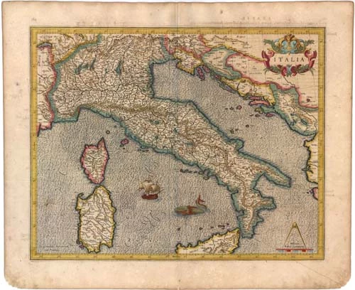 Antique map of Southern Italy by G. Mercator