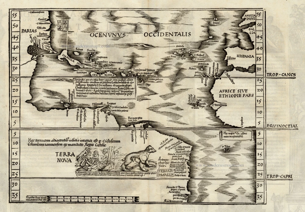 Antique Map Of Atlantic Ocean By Fries L. - Ptolemy C. 