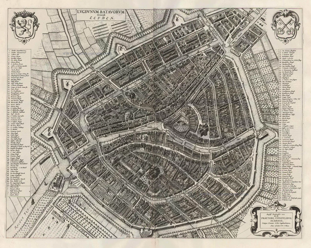 Antique map - Bird's-eye view plan of Leiden by J. Blaeu | Sanderus ...